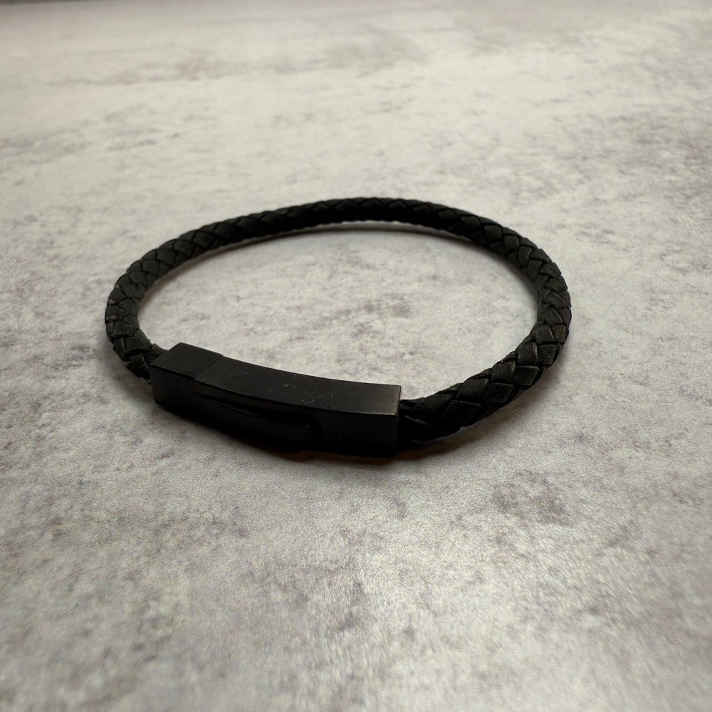 The Steel Shop Leather Bracelet Unisex Black 4MM 7 Inches Heart‎ Engraving New
